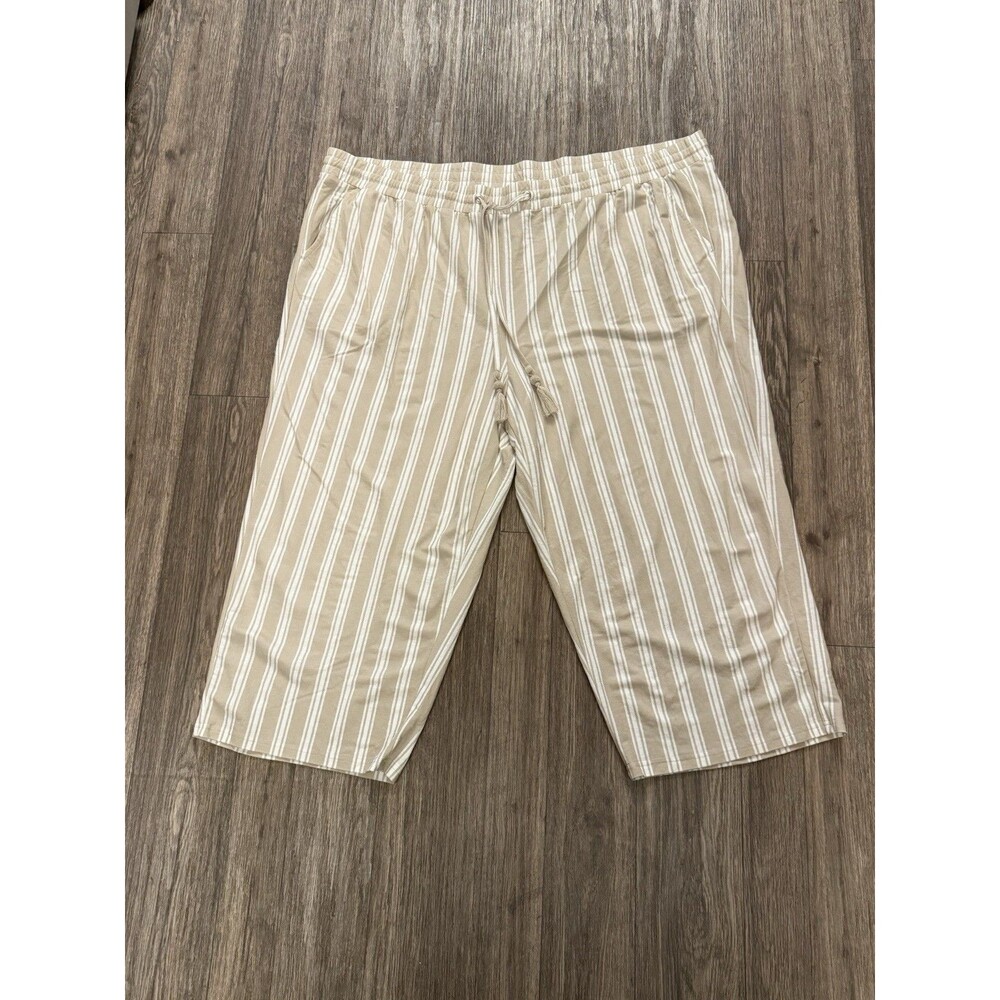 Belle‎ Beach by Kim Gravel Tall Cabana Knit Cropped Beach Pant Size 3X Tan White